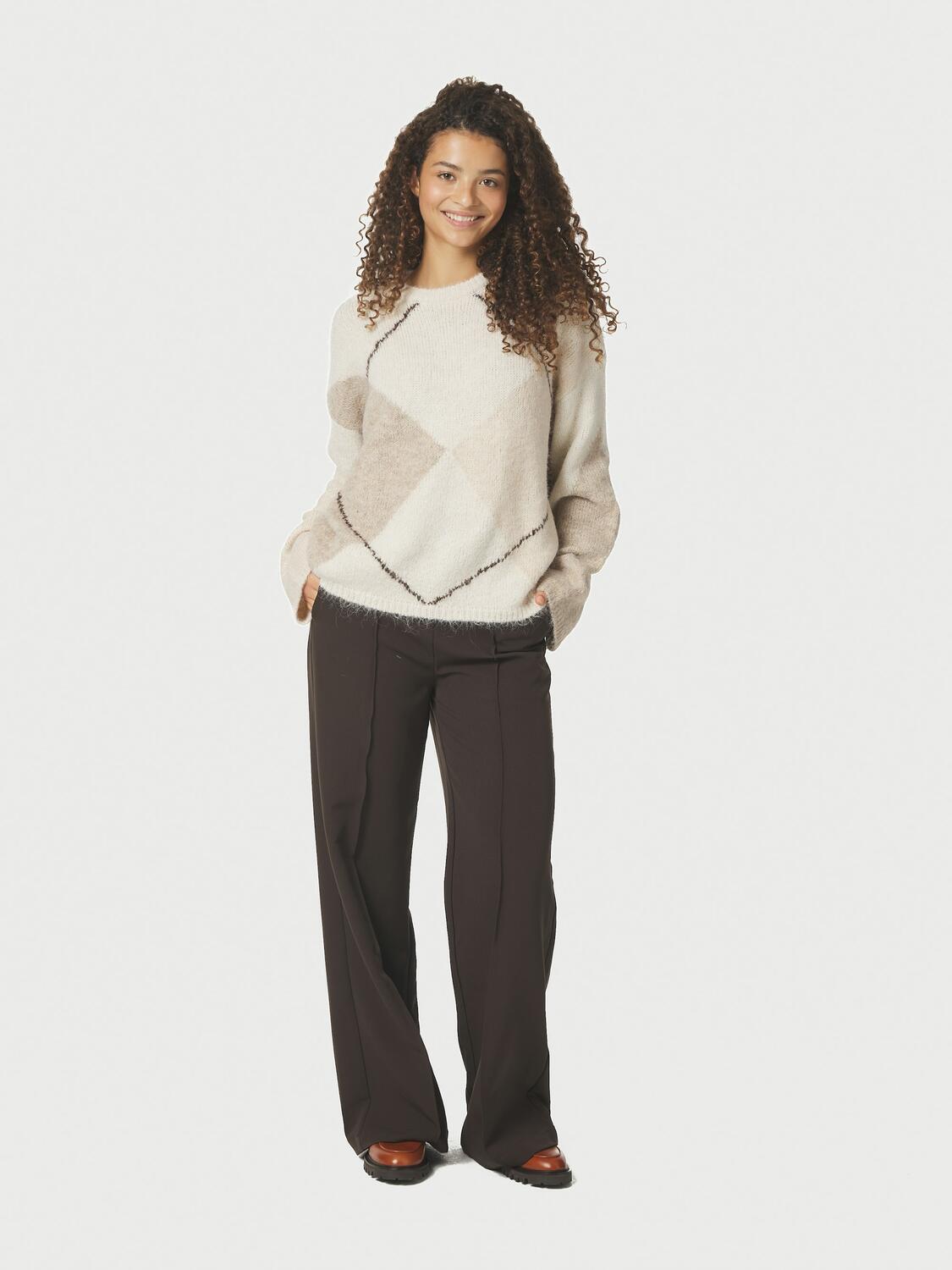 Inga Check Fluff striktrøje - creme